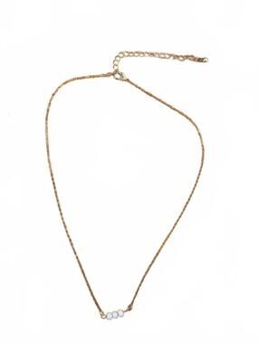 Handmade Dainty White Beaded Necklace Gold Tone Minimalist Jewelry